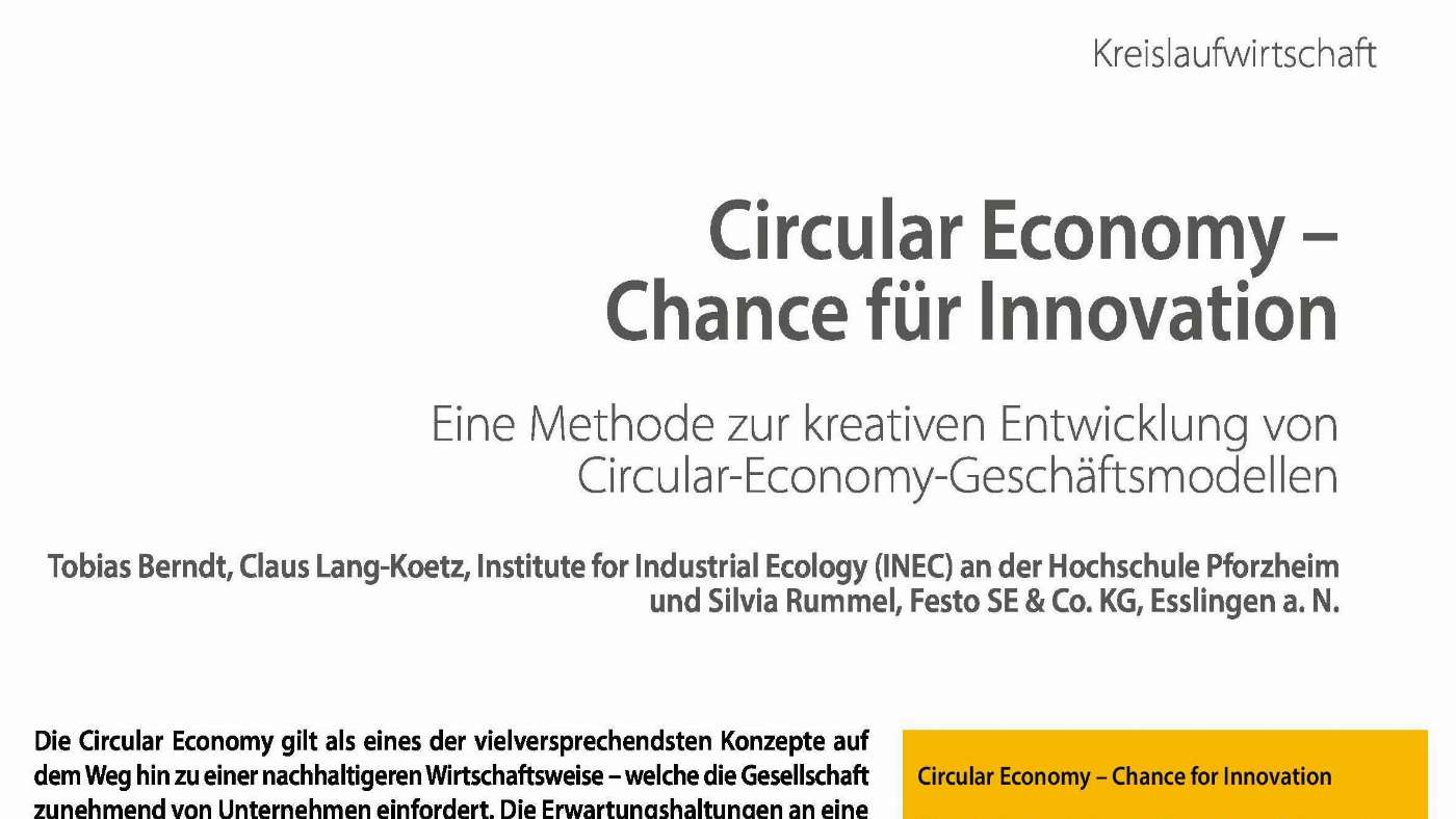Circular Economy - Chance for Innovation - Industry 4.0 Science
