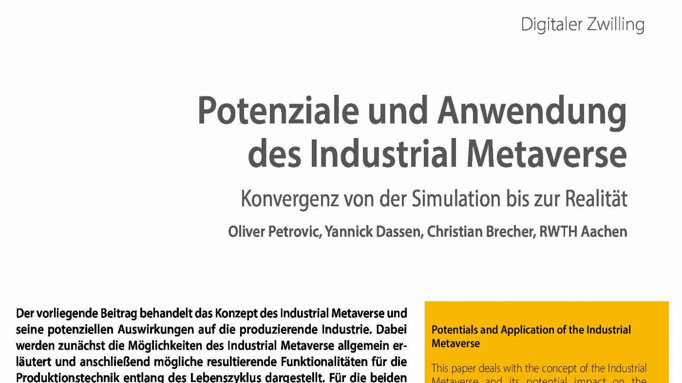Potentials and Application of the Industrial Metaverse - Industry 4.0 ...