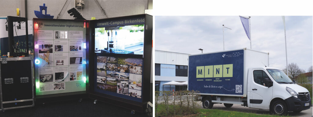 Ausstellung des Mobilen Makerspace (links) und Mint-Mobil (rechts) des Umwelt-Campus Birkenfeld