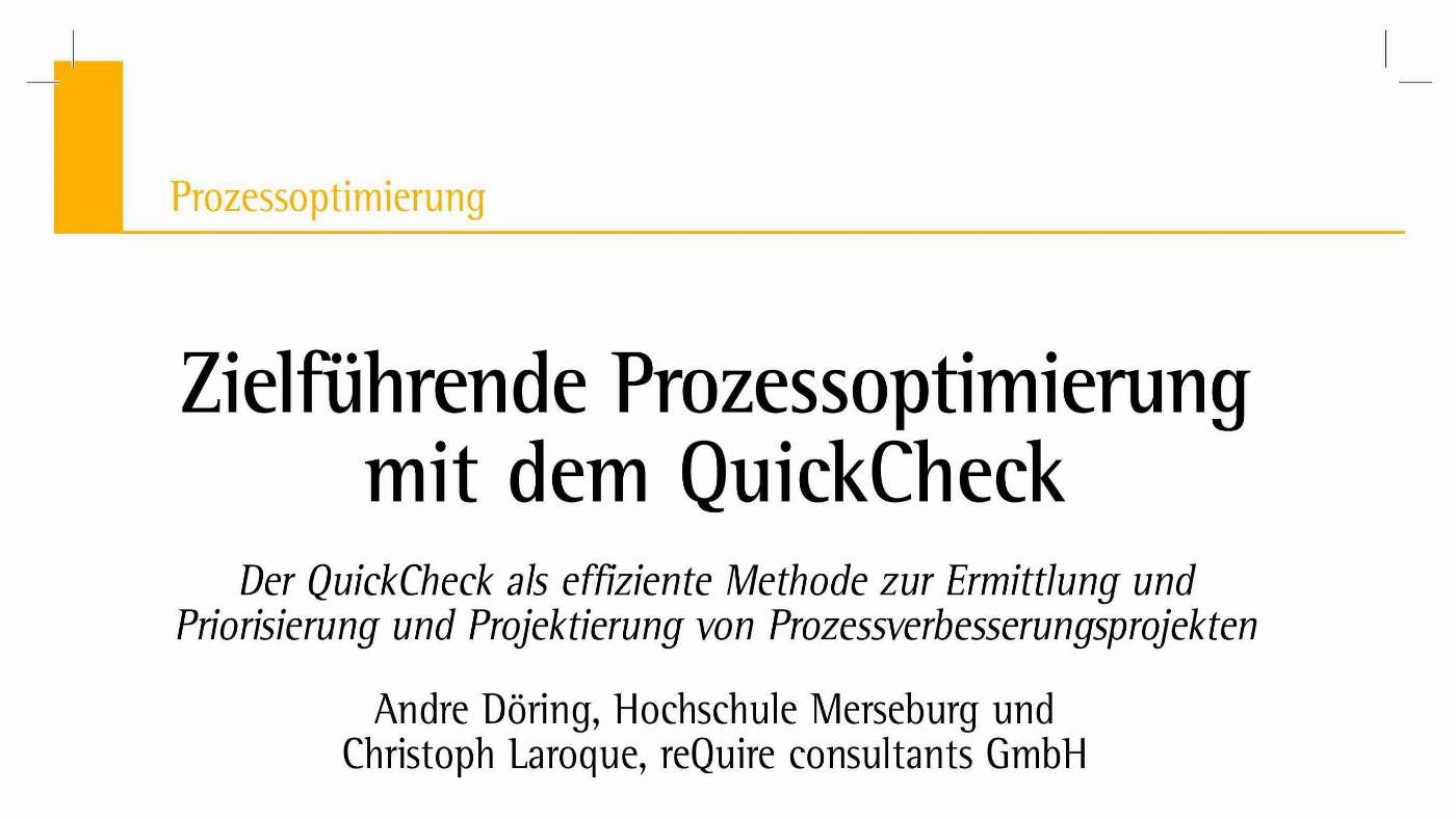 Target-Oriented Process Optimization Using the QuickCheck - Industry 4. ...