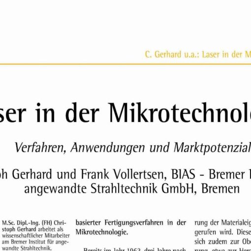 Lasers in Micro Technology - Processes, Applications and Market Potential