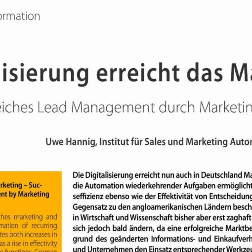Digitalization Meets Marketing - Successful Lead Management by Marketing Automation