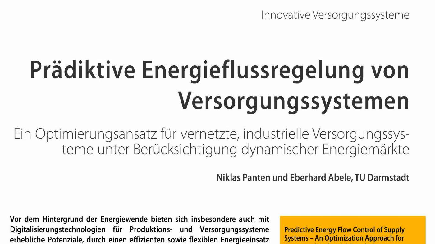 Predictive Energy Instruments Predictive Energy Flow Control of Supply Systems - Industry 4.0 Science