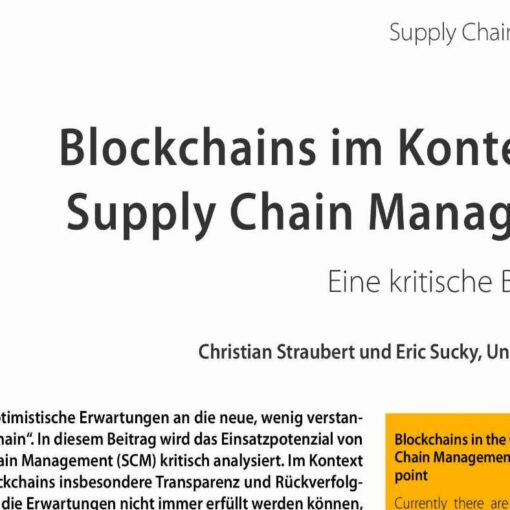 Blockchains in the Context of Supply Chain Management