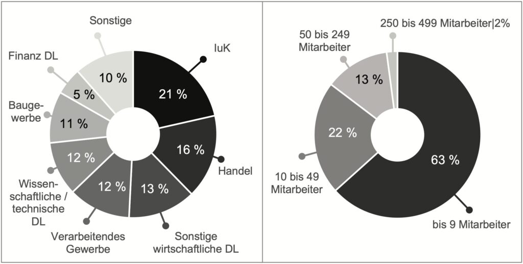 Demografie der befragten Unternehmen: Wirtschaftszweige und Mitarbeiteranzahl