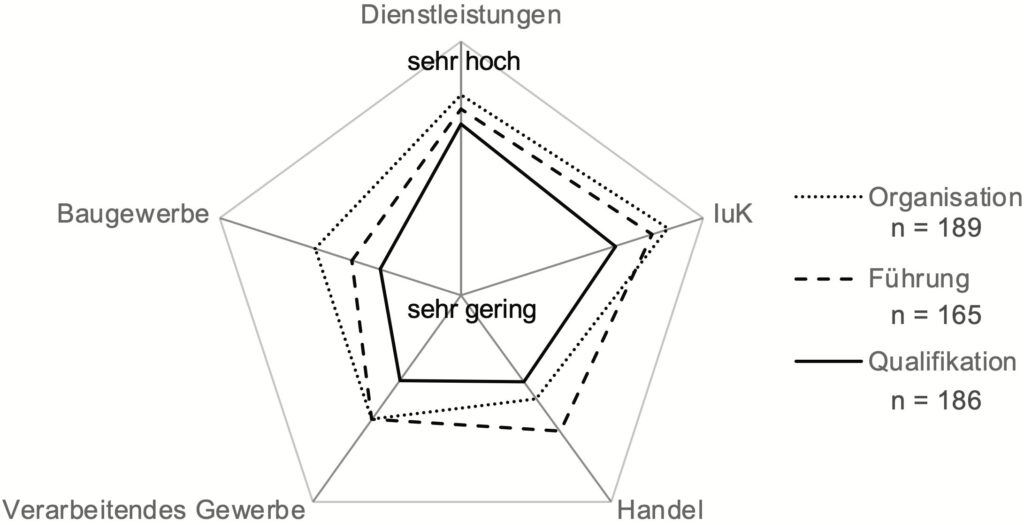 Mittelwerte der Dimensionen der Arbeit im Vergleich der Wirtschaftszweige