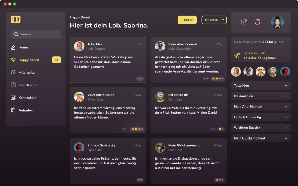 Beispielhafte Umsetzung in einem Screendesign.