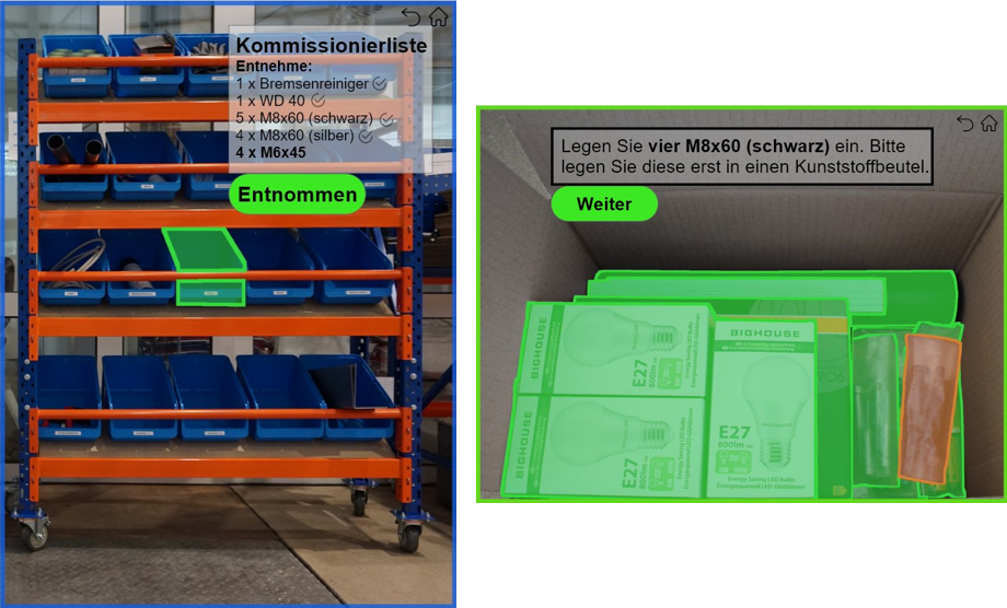 Bild 2: Screenshots des AR-Assistenzsystems aus Nutzerstudie 1