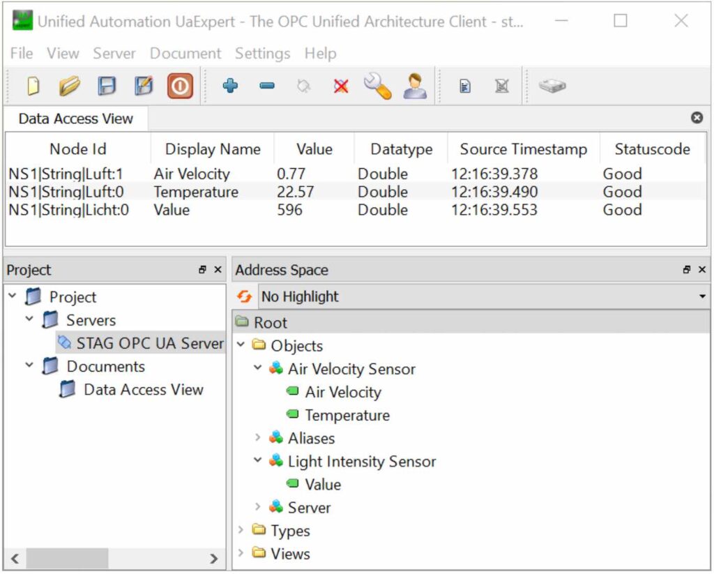 Bild 4: Datenvisualisierung in UA Expert.