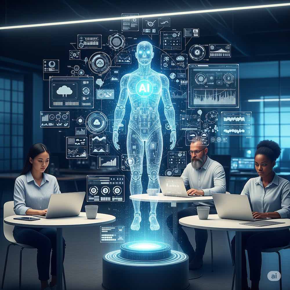 Bild 3: Symbolische Darstellung der Zusammenarbeit von IT und Künstlicher Intelligenz.