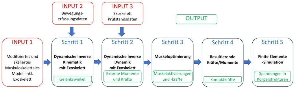 Bild 1: Übersicht der Simulationspipeline für Exoskelett-Mensch-Situationen.