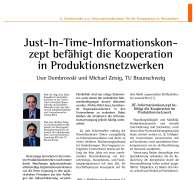 Just-In-Time-Informationskonzept befähigt die Kooperation in Produktionsnetzwerken