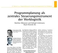 Program Planning as Central Steering Instrument of Plant Logistics